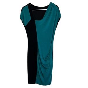 KOMAROV Dress Medium Color Block Jersey Knit Sheath Dress Asymmetric Ruched n11